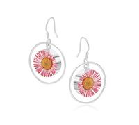 Shrieking Violet 925 Sterling Silver Round Hoop Real Flower Drop Earrings - Daisy (Pink)