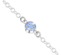 Shrieking Violet 925 Sterling Silver Round Link Real Flower Chain Bracelet - Forget-Me-Not (Blue)