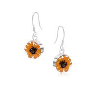 Shrieking Violet 925 Sterling Silver Round Real Flower Drop Earrings - Sunflower (Yellow)
