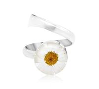 Shrieking Violet 925 Sterling Silver Round Real Flower Ring - Daisy (White)