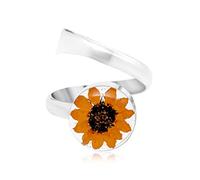 Shrieking Violet 925 Sterling Silver Round Real Flower Ring - Sunflower (Yellow)