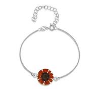 Shrieking Violet 925 Sterling Silver Round Real Flower Snake Chain Bracelet - Sunflower (Yellow)