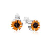 Shrieking Violet 925 Sterling Silver Round Real Flower Stud Earrings - Sunflower (Yellow)