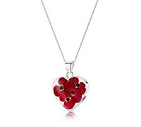 Shrieking Violet 925 Sterling Silver Small Heart Real Flower Pendant Necklace - Poppy (Red)