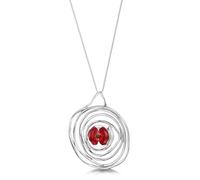 Shrieking Violet 925 Sterling Silver Spiral Real Flower Pendant Necklace - Poppy (Red)