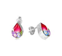 Shrieking Violet 925 Sterling Silver Teardrop Real Flower Stud Earrings - Assorted Flowers (Multicolour)