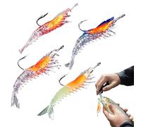 Shrimp Bait, Fish Hook with Shrimp - 4 Pieces Artificial Lure Bright Realistic Appearance for River Water Lake Sea Pond