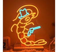 Shrimp Cowboy Neon Sign for Wall Decor Shrimp Led Sign Lobster Neon Light Seafood Neon Light Sign Animal Wall Art Light for Kitchen Man Cave Bedroom Seafood Restaurant Shop