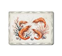 Shrimp Dish Drying Mats for Kitchen Counter, Orange Shrimp Coral Pattern Absorbent Rubber Dish Mat, Summer Ocean Themed Pu Leather Drying Pad 18x24 Inch