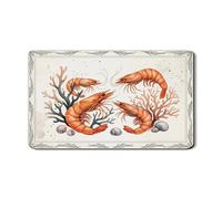 Shrimp Dish Drying Mats for Kitchen Counter, Orange Shrimp Coral Pattern Absorbent Rubber Dish Mat, Summer Ocean Themed Pu Leather Drying Pad 12x20 Inch