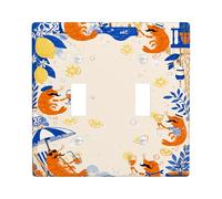 Shrimp Double Light Switch Cover Plate, Summer Playful Lemon Cocktail Summer Orange Plastic Standard Size Wall Switch Plates Accents for Home Living Room New Apartment Decor
