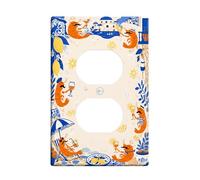 Shrimp Duplex Outlet Covers Wall Plate, Summer Playful Lemon Cocktail Summer Orange Plastic Standard Size Face Plates for Electrical Outlets for Home Living Room Bedroom Bathroom Decor