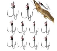 Shrimp Hooks, Steel, Pack of 10, Triple Fishing Hooks, Fishing Accessories for Freshwater Trout, Bass, River, Lake, Coastal Fishing, Trolling, Spin Fissen Day Night