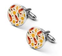 Shrimp Lemon Orange Round Cufflinks for Men Classic Cuff Links Jewellery for Wedding Business Party