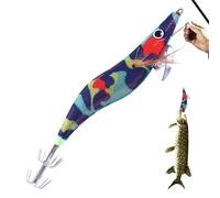 Shrimp Lures Saltwater Squid Bait - Wooden Shrimp Hook with Glow Effect Flexible Swimming Realistic Shrimp for Cod, Snapper, Snakehead Fish, Squid, Sea Bass