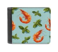 Shrimp with Basil Leaves Fashion Trifold Wallet Classic Lightweight Credit Card Leather Wallets for Men