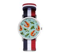 Shrimp with Basil Leaves Wrist Watches for Men Women Casual Braided Strap Easy Reader for Work Workout