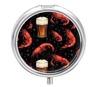Shrimps Beer Pill Organizer Round Pill Box Travel Pill Case Medicine Organizer for Pocket Purse