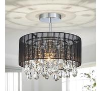 SHRINE Lighting Kristall-Lustre Modern Design Ceiling Light for Living Rooms, D40 x H35 cm, E27*1 Sockets, Black Fabric Shade & Chrome Finish Frame