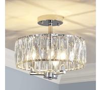 SHRINE LIGHTING Semi Flush Mount Crystal Ceiling Light, E14 Base x3 Lamps, D29 x H18cm, Chrome Finish