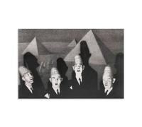 Shrine Quartet Surrealism Print by Grant Wood - Unique Wall Decor with Pyramids And Quartet Figures Canvas Wall Art Prints Photo Picture Paintings Room Decor Home Decorative Unframe 20x30inch(50x75cm