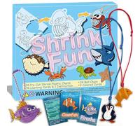 Shrink Fun 75PCS Shrinky Dinks Craft Kits for Kids, Includes 24 Pre Cut Sea Animals Charms, 24 Learning Cards and More, Keychain&Necklace Making Set for Boys and Girls, Craft Activity for Party Age 6+