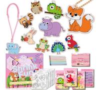 Shrink Fun 75PCS Shrinky Dinks Sheets Craft Kits for Kids, Includes 24 Pre Cut Forest Animals Charms, 24 Learning Cards and More, Keychain&Necklace Making Kit for Girls, Ideal Party Favor Age 6+