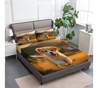 Shrinkage Fade Resistant Super King Size Fitted Sheets -30cm Deep, Surrealism Animal Puppy Printed Bed Sheets 180 x 200 cm - Golden Yellow Soft Brushed Microfiber Bedding