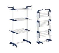 Shrivee Clothes Airer Tower, Foldable Clothes Airer with 6 Foldable Wings on 3 Levels, Folding Legs Save Space Inside and Outside the House (Blue and White)