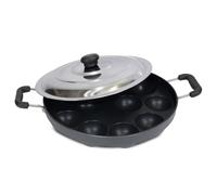 Shriya 12 Pits Appam Maker With Lid Wooden Stick And Nylon Scrubber, Appam Patra Paniyaram Nonstick Cookware Gunta Ponganalu, Small Idli, Paddu Maker, Appa Kara Wooden Stick And Nylon Scrubber