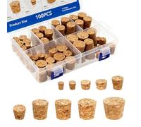 SHRJ 100Pcs Cork Stoppers Multi-sizes Small Wooden Wine Bottle Cork Stoppers Tapered Wine Corks Glass Bottles Tops for Bottle Stopper Replacement DIY Craft Projects (brown, 10 Sizes)