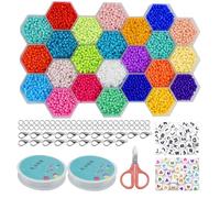 SHRJ 12000Pcs Pony Beads Jewelry Making Supplies Kit, 3mm Beads with Scissors and Wire for DIY Hanging Decoration Pendants Phone Chain Key Chain Friendship Bracelets Necklace Making, 24 Colors (Vivid)