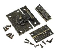 SHRJ 4 Sets Antique Engraved Hook Latch Hasp Hinges with Screws Kit Embossing European Gothic Style for Jewelry Wood Box Cases Repairing and Decoration