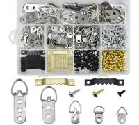 SHRJ 415Pcs Picture Hangers Kit, 7 Sizes D Ring Hangers Sawtooth Hangers Assorted Kit with Screws Boxed Metal Accessories for Wall Mounting Heavy Picture Canvas Paintings Photos Frame Board Clock