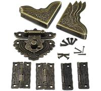 SHRJ Antique Engraved Latch Hasp Hinges Box Corner Protectors with Screws Kit Embossing European Gothic Style for Jewelry Wood Cases Repairing and Decoration