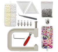 SHRJ Pearl Setting Tools Hand Press Machine with Colorful Pearl Beads, Rivet Studs and Tweezers, for Decorating Clothes, Dresses, Bag, Hair Band or DIY Crafts
