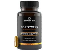 Shroomex Cordyceps Super Strength Extract | Premium Cordyceps Mushroom Capsules | Dual Extract Vegan Capsules with 50% Beta Glucan | Supplement for Energy, Stamina & Immune Support - 60 Count