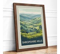 Shropshire Hills Vintage Framed Wall Art Print A1 (84.1×59.4cm) Walnut, Wall Decor for Living Room, Bedroom, Office & Home, Ready to Hang, Art Gift