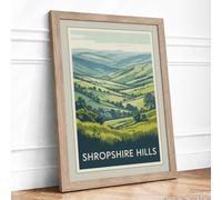 Shropshire Hills Vintage Framed Wall Art Print A3 Oak