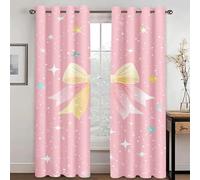SHROUDEX Blackout Curtains with Tie-backs, 3D Pink Bow Children's Room Curtains, Colourful Butterfly Curtains for Living Room (150x166cm(2x75x166cm))