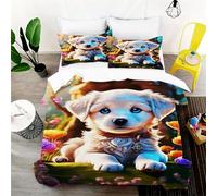 SHROUDEX Cute Dog Bed Linen 135 x 200 cm, Pet Dog Pattern Soft Microfibre Duvet Cover 3D Rottweiler Children's Bedding for Children Adults (6, King 220 x 240 cm)