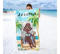 SHROUDEX Personalised Beach Towel With Name, Personalised Anime Girl Towel, Bath Towel with Name, Microfibre Beach Towel, Large 80 x 160 cm, for Beach (A, 40 x 80 cm)