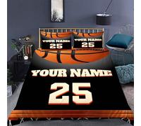 SHROUDEX Personalised Bed Linen with Name, Individual Basketball Duvet Cover with Name, 3D Print Basketball Duvet Cover, Personalised Gifts for Children, Teenagers (Double 200 x 200 cm)