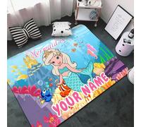 SHROUDEX Personalised Rugs with Name, Cartoon Mermaid Rug, Personalised Mermaid Children's Rug, Flannel Rugs, Play Mat, Crawling Mat (1.50 x 80 cm)