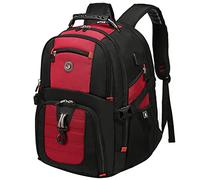 SHRRADOO Extra Large 50L Travel Laptop Backpack with USB Charging Port, College High School Backpack Airline Approved Business Work Bag Fit 17 Inch Laptops for Men Women,Red