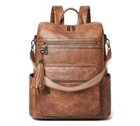 Shrrie 15.6 Inch Laptop Backpack for Women - Large Leather Travel Backpack Purse Water Resistant for Casual College Work Carry-on - Two-toned Brown