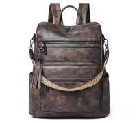 Shrrie 15.6 Inch Laptop Backpack for Women - Large Leather Travel Backpack Purse Water Resistant for Casual College Work Carry-on - Two-toned Coffee