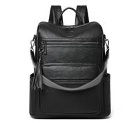 Shrrie 15.6 Inch Laptop Backpack for Women - Large Leather Travel Backpack Purse Water Resistant for Casual College Work Carry-on - Two-tone Black