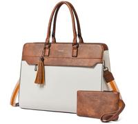 Shrrie 15.6 inch Laptop Bag for Women,Water-Resistant Work Bag LaptopTote Bag,Professional Business Tote for Office,Travel,College-Fits 15.6 Laptop&Tablet,Briefcase with Satchel Purse,Beige with Brown