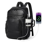 Shrrie 17 Inch Laptop Backpack for Women with Large Water Bottle Holders | Vegan Leather Backpack,Unisex,Travel Work Business College Bookbag Teacher Nurse,USB Charging Port,28L Large Capaity,Black
